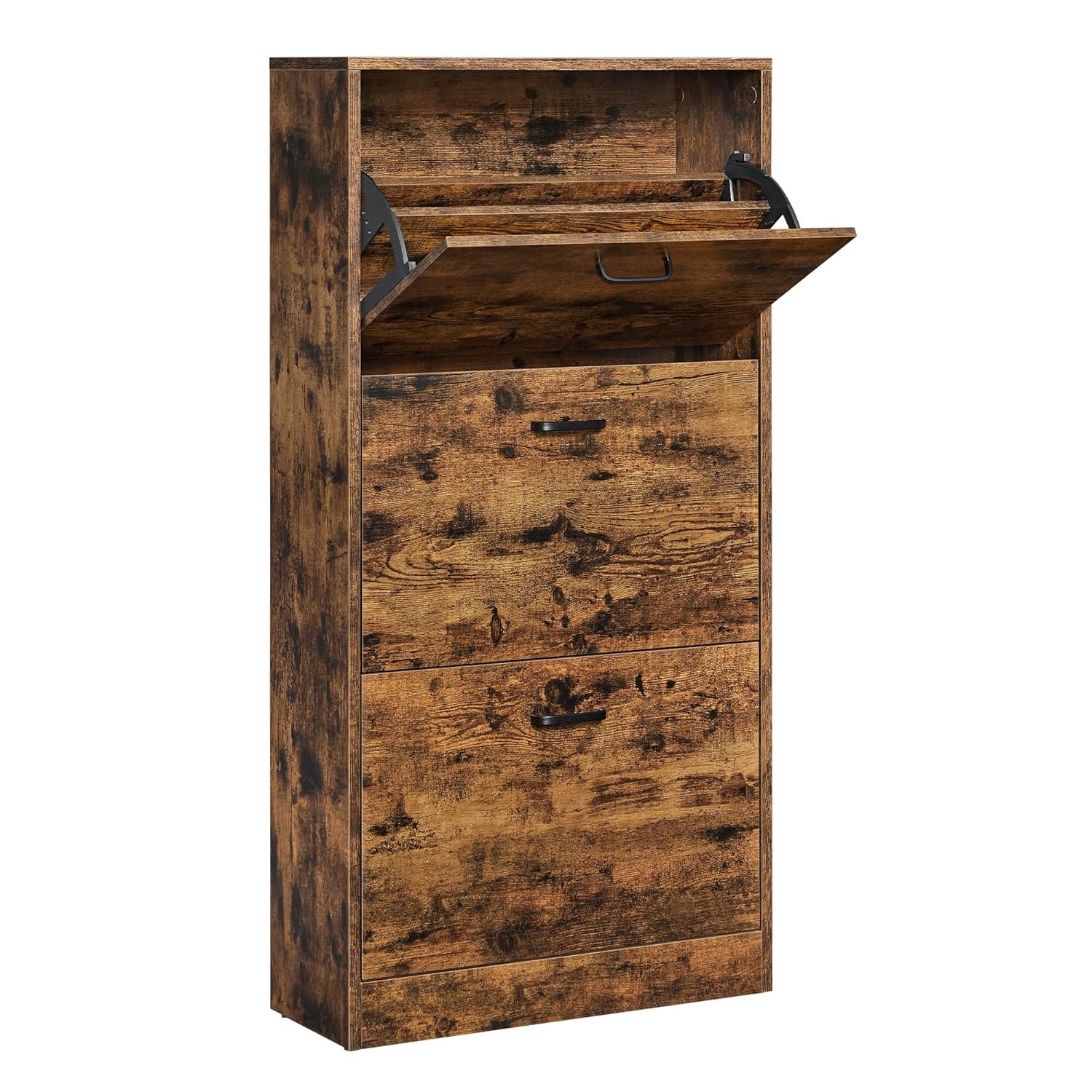 VASAGLE Shoe Cabinet With 3 Flip Doors, 3-Tier Wooden Storage Cupboard, Perfect for Narrow Entrance, Hallway, Living Room, Bedroom, 60 x 24 x 120 cm (L x W x H), Rustic Brown...