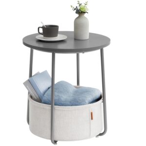 VASAGLE Side Table, Round End Table with Fabric Basket, Spacious, for Living Room Bedroom, Bedside Table, Modern Style, Cement Grey and Cloud White LET223G49