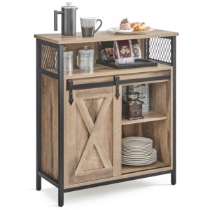 VASAGLE Sideboard, Storage Cabinet, Kitchen Cupboard with Sliding Barn Door, 30 x 70 x 80 cm, Adjustable Shelf, Open Compartment, Rustic Style, for Living Room, Toasted Oak...