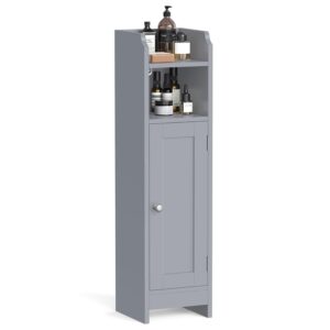 VASAGLE Slim Bathroom Floor Storage Cabinet with Door and Shelves, Freestanding Bathroom Storage Unit, Narrow Bathroom Toilet Paper Storage Cabinet, Adjustable Shelves, Dove...