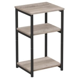 VASAGLE Sofa Side Table, 3-Tier End Table, Bedside Table with Steel Frame, for Living Room, Bedroom, Home Office, Industrial Style, Heather Greige and Classic Black LET273B02