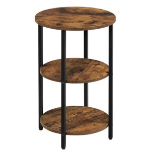 VASAGLE Sofa Side Table, Round Coffee End Table, 3-Tier Accent Table with Steel Frame, for Living Room, Bedroom, Easy Assembly, Industrial, Rustic Brown and Black LET280B01