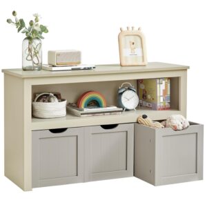 VASAGLE Toy Storage for Kids, Kids Storage Unit, Storage Cabinet with Wheels, 30 x 102 x 60 cm, Kids Bookcase, 3 Drawers, for Living Room, Children's Room, Playroom, Sand Beige...