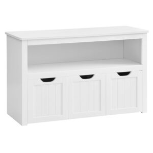 VASAGLE Toy Storage Unit for Kids, Storage Cabinet With Wheels, 30 x 102 x 60 cm, Bookcase, 3 Drawers, for Living Room, Children's Room, Playroom, White LHS380W01