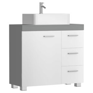 VASAGLE Under Sink Bathroom Cabinet, Storage Cabinet, with 3 Drawers, 2 Compartments Behind the Door, for Washbasins with Pedestal, with Feet, 30 x 70 x 64 cm, Cloud White and...