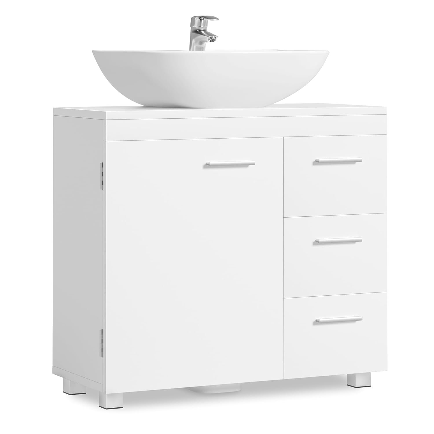 VASAGLE Under Sink Bathroom Cabinet, Storage Cabinet, with 3 Drawers, 2 Compartments Behind the Door, for Washbasins with Pedestal, with Feet, 30 x 70 x 64 cm, Cloud White...