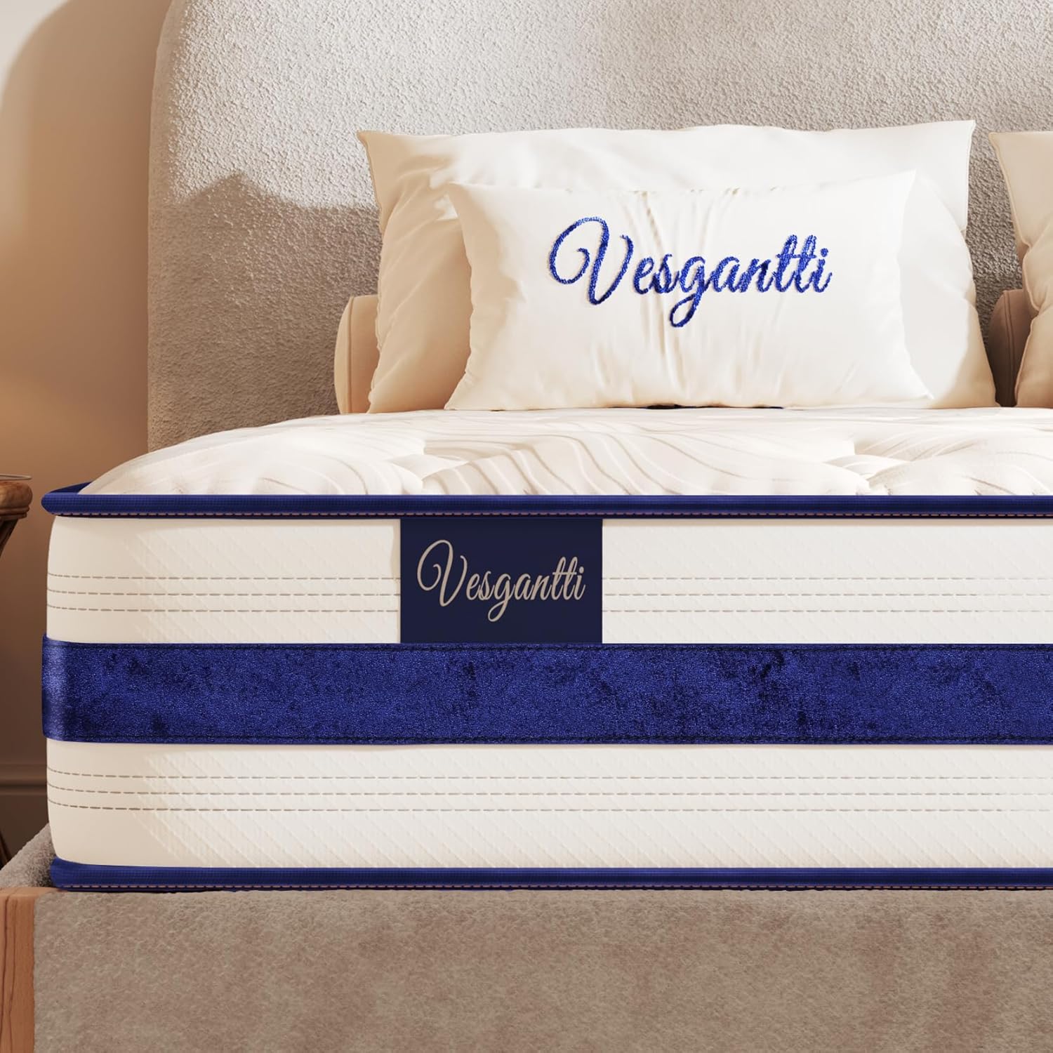 Vesgantti Small Single Mattress, 10.2 Inch Blue Flannelette Pocket Sprung Mattress with Breathable Memory Foam, Medium Firm Hybrid Mattress with Enhanced Edge Support - 2FT6...