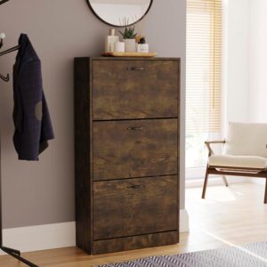 Vida Designs 3 Drawer Shoe Cabinet Cupboard Shoe Storage Organiser Pull Down Wooden Furniture Unit (Dark Wood)