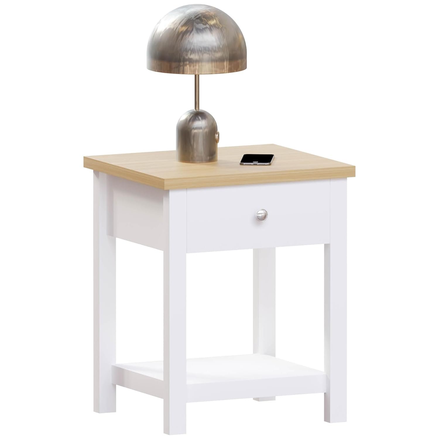 Vida Designs Arlington 1 Drawer Side Table Living Room End Sofa Coffee Laptop Tea Table (White)