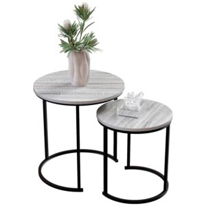 Vida Designs Brooklyn Nest of 2 Round Tables Living Room Stacking side End Tables Metal Frame (Grey)