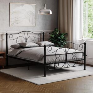 Vida Designs Chicago Double Bed, 4ft6 Bed Frame Metal Headboard High Foot End Bedroom Furniture, Black