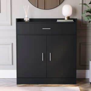 Vida Designs Dalby Modern Shoe Cabinet, 2 Door 1 Drawer, Hallway Cupboard Storage Organiser, Footwear Stand Rack, Wood Sideboard Unit, Black