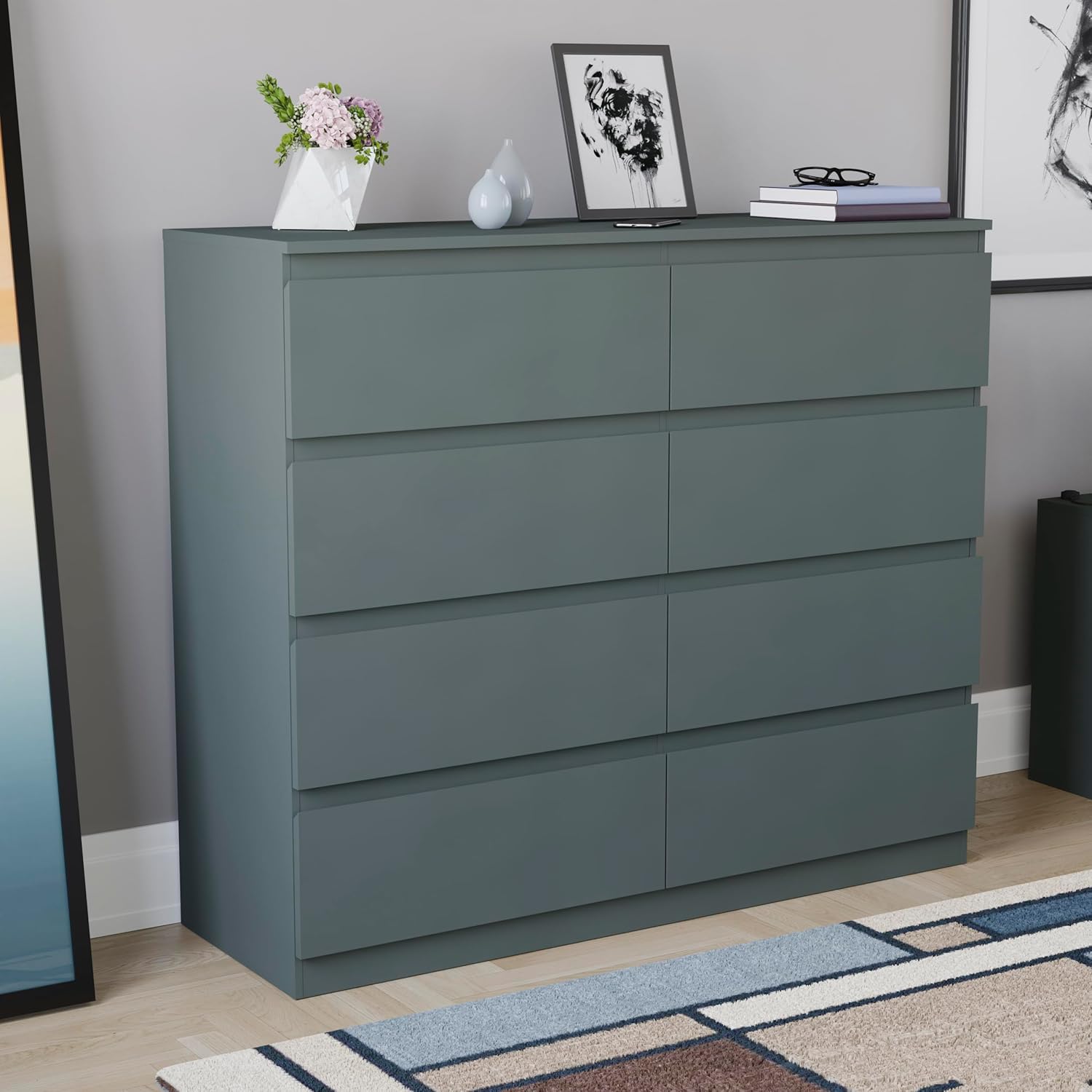 Vida Designs Denver 8 Drawer Chest of Drawers Green – Modern Wooden Storage Unit