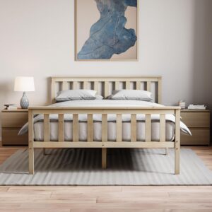 Vida Designs Milan Double Bed, 4ft6, Bed Frame, Solid Pine Wood, Headboard, High Foot End Bedroom Furniture, Pine