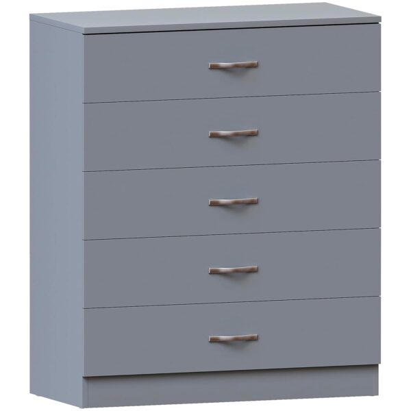 Vida Designs Riano 5 Drawer Chest of Drawers, Metal Handles & Runners, Anti-Bowing Drawer Support, Bedroom, Nursery Furniture, Grey