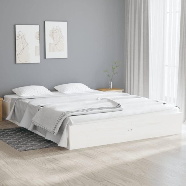 vidaXL Bed Frame in Solid Pinewood, Small Double Size (120x190 cm), Modern Style for Bedroom, White