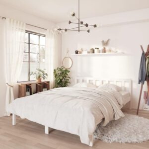 vidaXL Bed Frame Platform White Solid Pine Wood 120x190 cm Small Double Sturdy Pinewood Bedstead Modern Bedroom Furniture Assembly