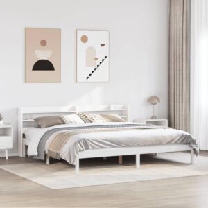 vidaXL Bed Frame with Headboard White 180x200 cm Super King - Solid Pine Wood, Modern Style - Bedroom Furniture