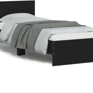 vidaXL Bed Frame with LED Lights & Headboard - Black Engineered Wood, 75x190 cm Small Single, Bedroom Sleeping Support
