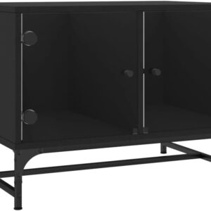 vidaXL Black Engineered Wood Coffee Table with Glass Doors - Contemporary Living Room Furniture, Storage Display Side Table 68.5x50x50 cm