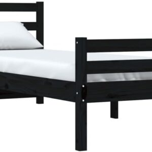 vidaXL Black Solid Wood Single Bed Frame - Modern and Chic Design for Your Bedroom with Built-In Headboard and Sturdy Plywood Slats - Fits 100x200 cm Mattresses
