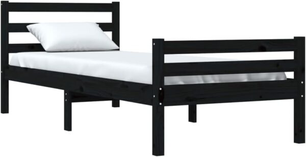 vidaXL Black Solid Wood Single Bed Frame - Modern and Chic Design for Your Bedroom with Built-In Headboard and Sturdy Plywood Slats - Fits 100x200 cm Mattresses