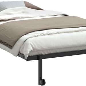vidaXL Black Steel Bed Frame - Foldable Folding with Wheels, Sturdy Portable Metal Slatted Base, Storage Space for Guest Room/Small Bedroom Compatible with 100x190 cm Mattress