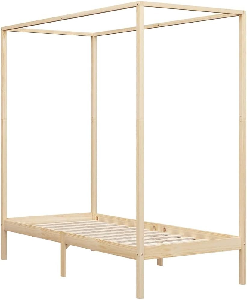 vidaXL Canopy Bed Frame Solid Pine Wood for Single Bedroom - Comfortable and Sturdy with Elegant Design
