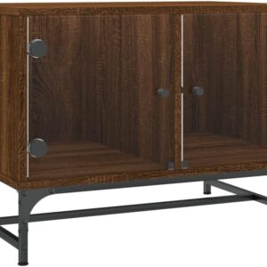 vidaXL Coffee Table Brown Oak - Engineered Wood Sofa Table with Display Glass Doors and Storage, Modern Living Room Furniture, 68.5x50x50 cm
