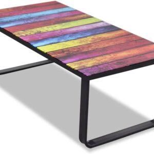 vidaXL Coffee Table - Low-profile, Rectangular, Multicolor Rainbow Printed Glass Top, Sturdy Iron Frame, Black, for Living Room, Modern and Industrial Look