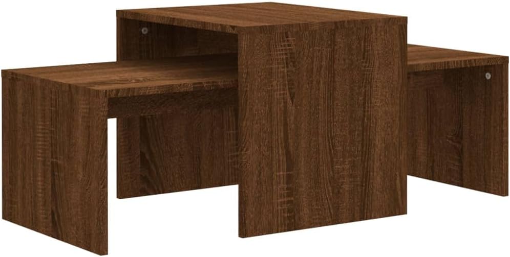 vidaXL Coffee Table Set Brown Oak - Modern Nested Sofa Tables with Hidden Storage - Ideal for Living Room - Made of Quality Engineered Wood