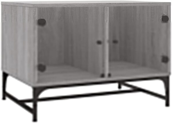 vidaXL Coffee Table with Glass Doors - Contemporary Living Room Tea Table, Grey Sonoma Engineered Wood, 68.5x50x50 cm Display & Storage