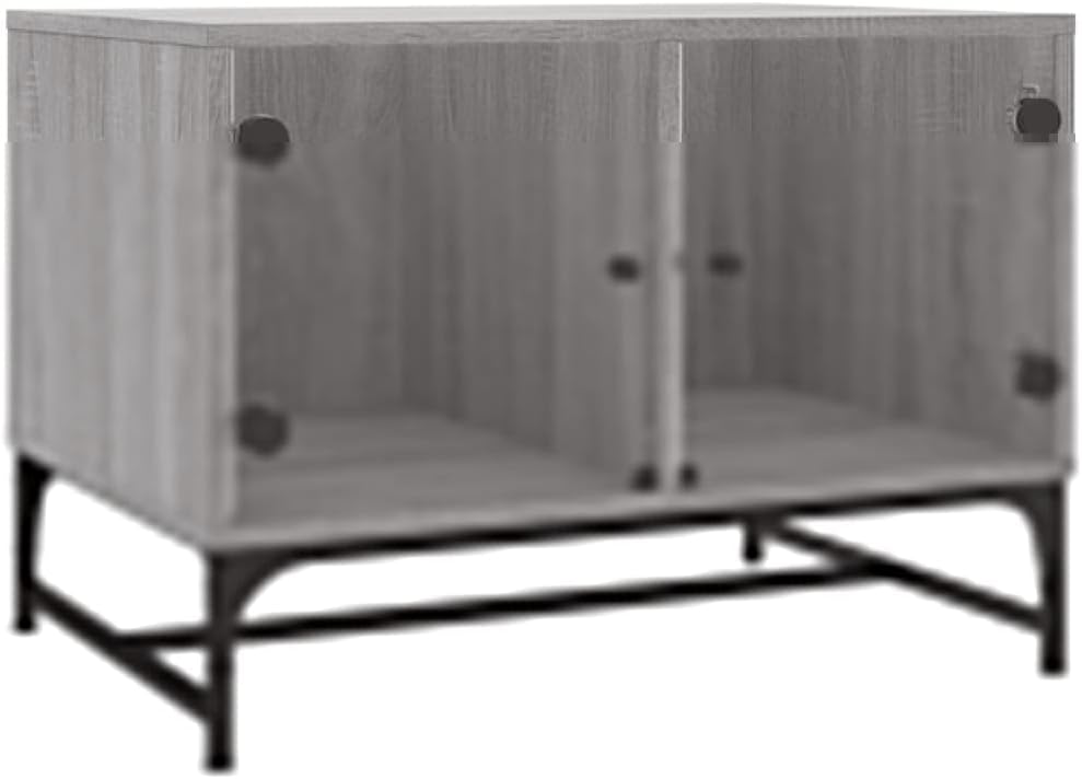 vidaXL Coffee Table with Glass Doors - Contemporary Living Room Tea Table, Grey Sonoma Engineered Wood, 68.5x50x50 cm Display & Storage