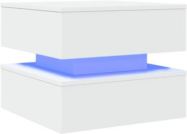 vidaXL Coffee Table with RGB LED Lights - White Engineered Wood Square Center Table for Living Room/Office, Modern Design, 50x50x40cm, Moisture-
