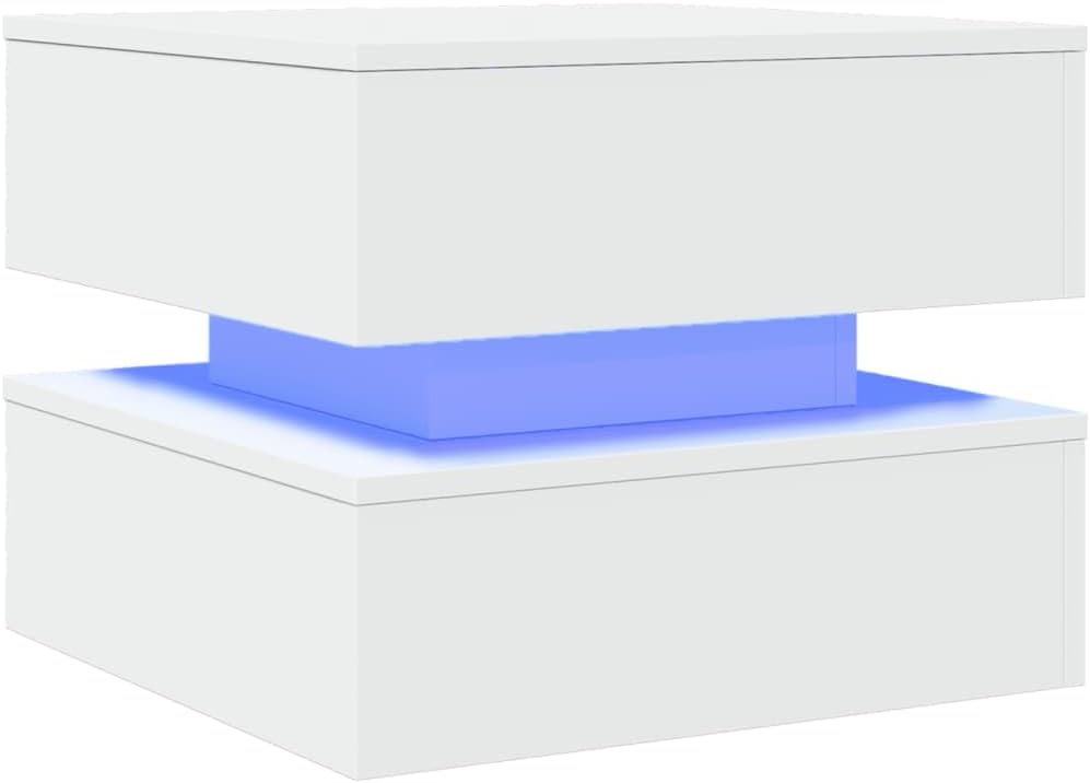 vidaXL Coffee Table with RGB LED Lights - White Engineered Wood Square Center Table for Living Room/Office, Modern Design, 50x50x40cm, Moisture-