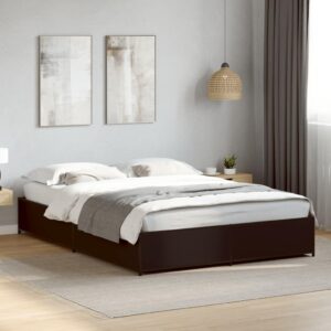 vidaXL Double Bed Frame Base - 135x190 cm Engineered Wood with Metal Legs, Black Modern Bedroom Furniture for a Comfortable Sleep Experience