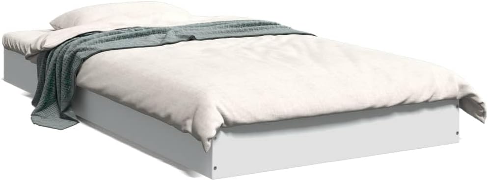 vidaXL Engineered Wood Single Bed Frame - Modern Bedroom Base Bedstead in White, 100x200 cm, Plywood Slats, Easy Assembly