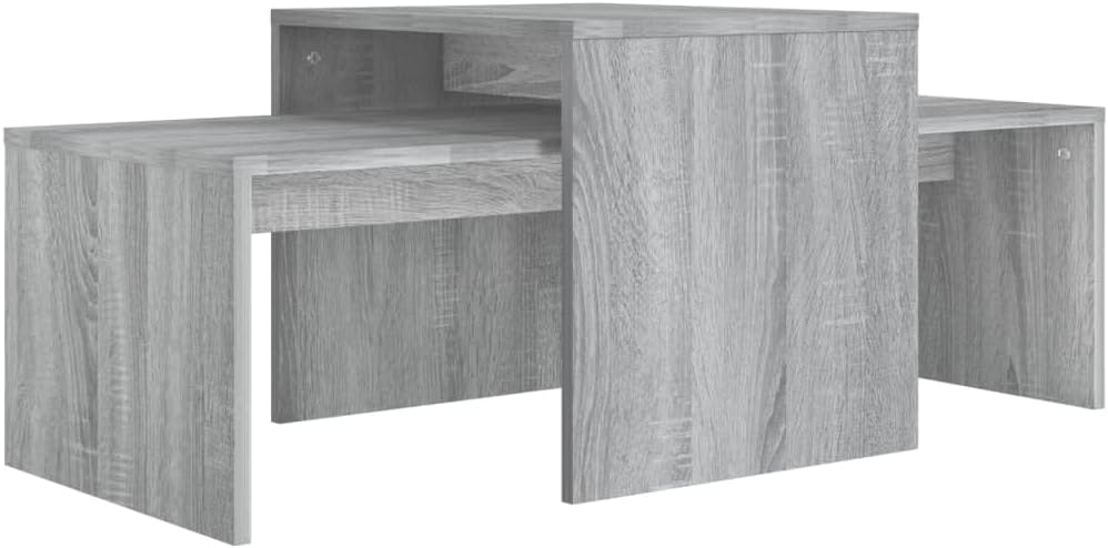 vidaXL Grey Sonoma Coffee Table Set - Engineered Wood, Modern Nested Tables with Wide Tabletops for Living Room