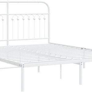 vidaXL King Size Metal Bed Frame with Headboard White Steel - 150x200 cm - Extra Storage Space - Stable and Durable