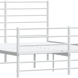 vidaXL Metal Bed Frame with Headboard&Footboard White 120x190 cm Small Double