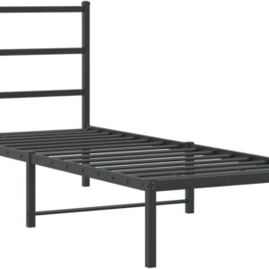 vidaXL Metal Bed Frame with Headboard - Small Single 75x190 cm, Steel Construction, Under-Bed Storage Space, Black Finish