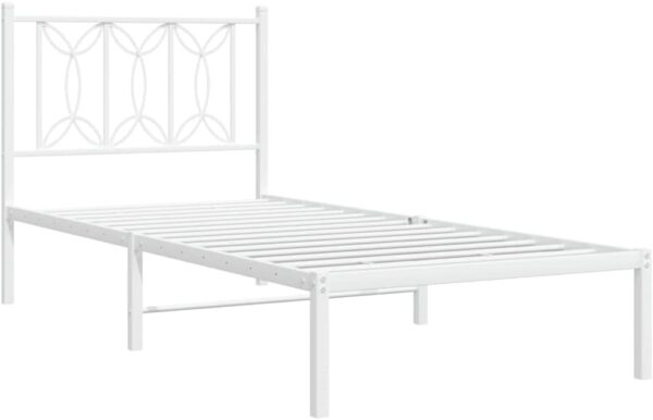 vidaXL Metal Bed Frame with Headboard - Small Single 75x190 cm - White Steel Bed Frame with Slats and Storage Space