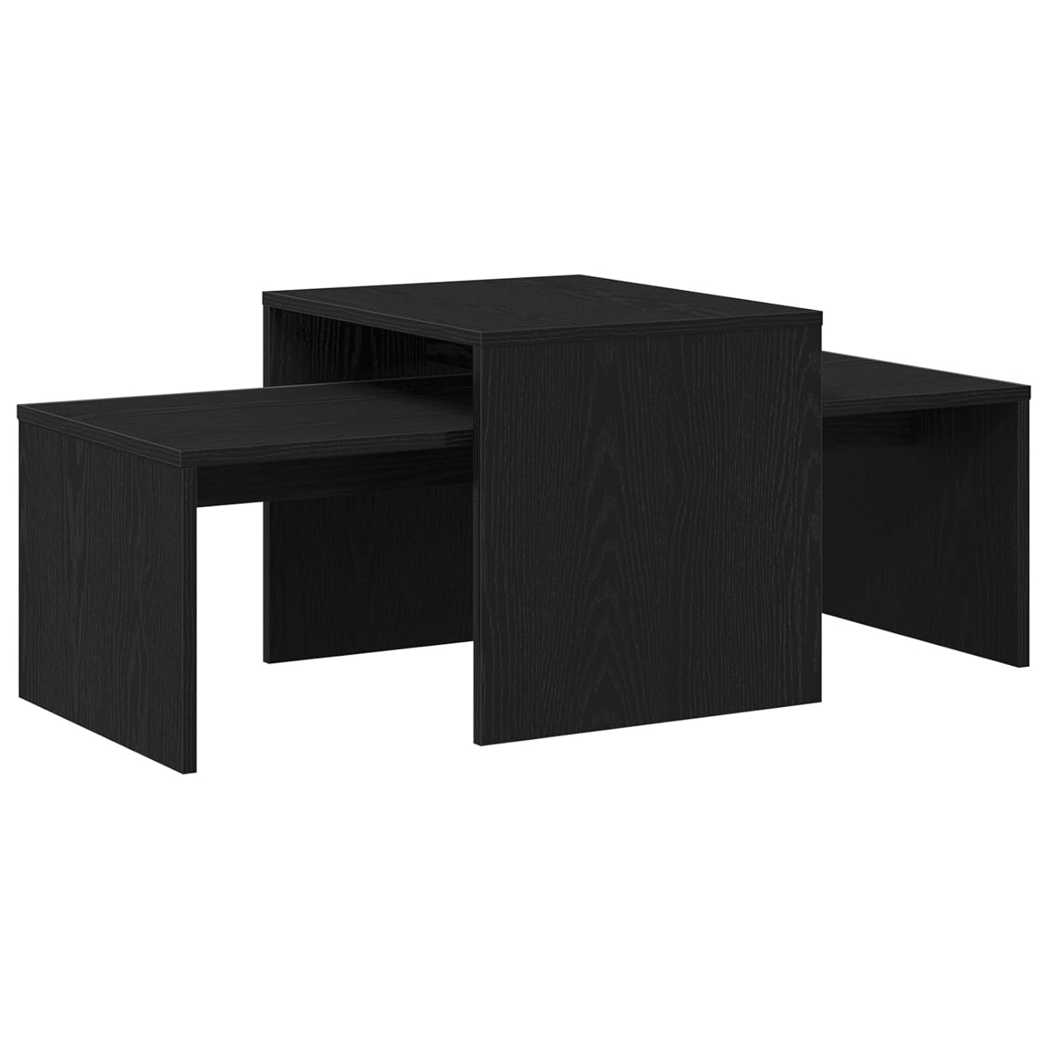 vidaXL Nesting Coffee Tables, 100x48x40 cm, Black Oak Wood Finish, Space-Saving Nest of Tables for Modern Living Room, Rectangular