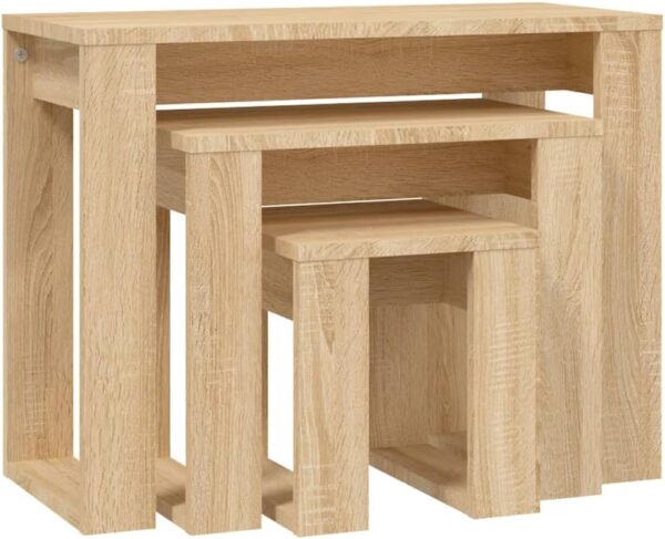 vidaXL Nesting Tables- 3 Set- Sonoma Oak- Engineered Wood- Multifunctional Living Room and Bedroom Furniture- Easy Assembly