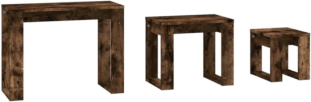 vidaXL Nesting Tables - Set of 3 - Smoked Oak Finish - Versatile and compact Furniture Suitable for Living Room or Bedroom - Engineered Wood Construction