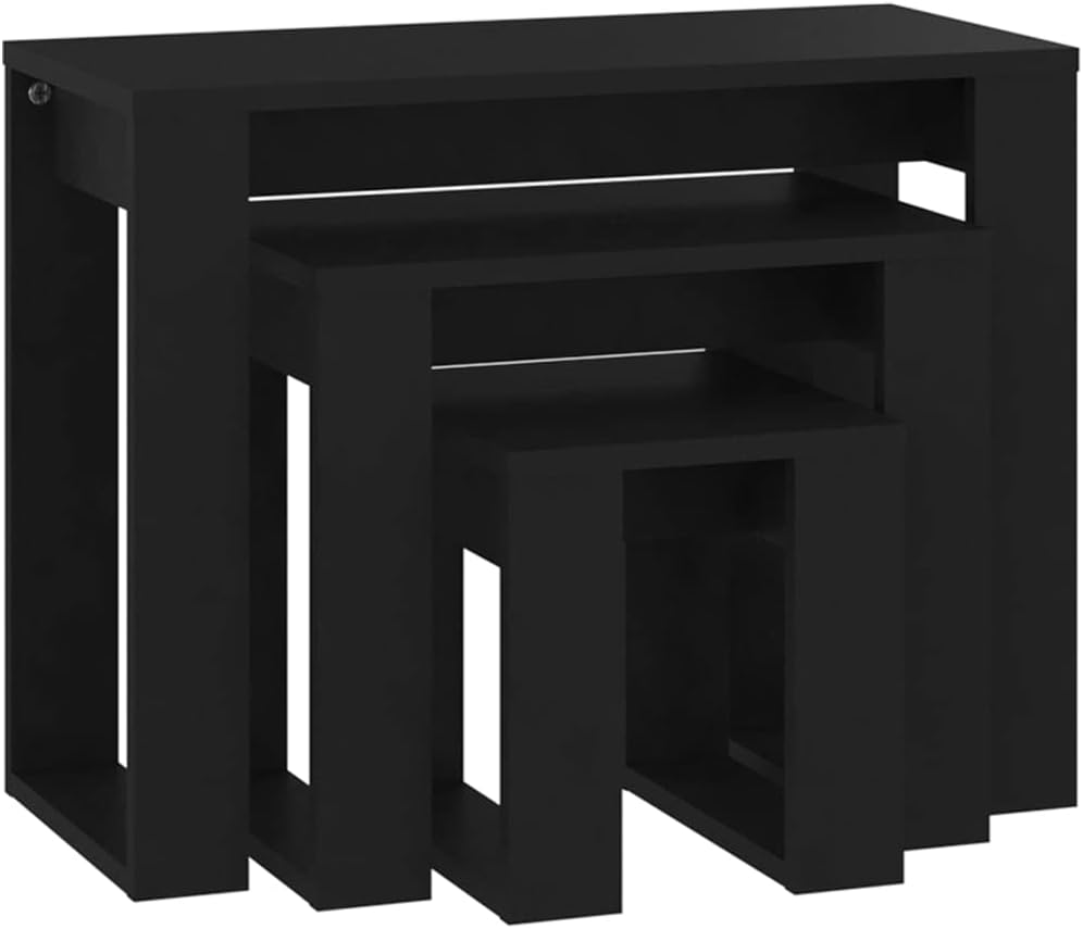 vidaXL Nesting Tables Set of 3 - Space Saving, Black Engineered Wood Tables for Living Room or Bedroom, Scandinavian Design, Easy Assembly Required