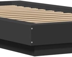 vidaXL Single Bed Frame with LED Lights - Engineered Wood, Black, 90x190 cm, USB, for Modern Bedroom, Contemporary Style with Plywood Slats