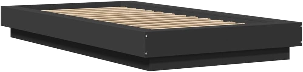 vidaXL Single Bed Frame with LED Lights - Engineered Wood, Black, 90x190 cm, USB, for Modern Bedroom, Contemporary Style with Plywood Slats