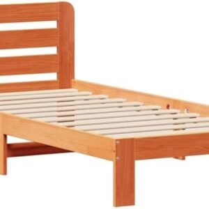 vidaXL Small Single Bed Frame - Wax Brown, Solid Pine Wood, Slatted Base, Extra Storage, Headboard - 193.5 x 79 x 65.5 cm
