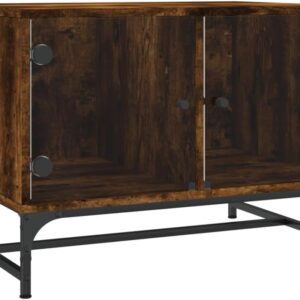 vidaXL Smoked Oak Coffee Table with Glass Doors - Engineered Wood Modern Storage Tea Table for Living Room